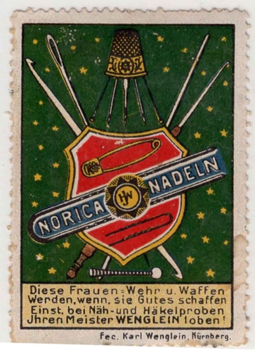 Vignette Norica Nadeln Nürnberg Fingerhut um 1920