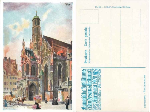 Nürnberg Bayerische Jubiläumsausstellung 1906 Frauenkirche Künstlerkarte Kley