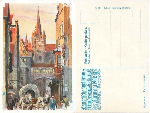 Nürnberg Bayerische Jubiläums Landesausstellung 1906 Rathausgassse Künstlerkarte Kley