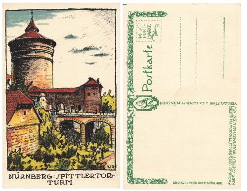 Nuremberg Spittlertor Tower Artist Schmidt-Wolfratshausen * approx. 1920