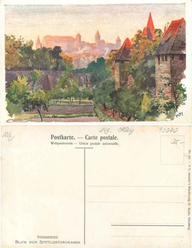Nuremberg from the Spittlertorgraben artist card Kley *ca. 1910
