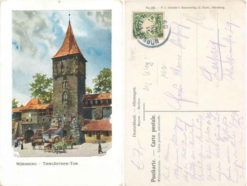 Nuremberg Tiergaertnertor artist card Heinrich Kley from 21.7.1909