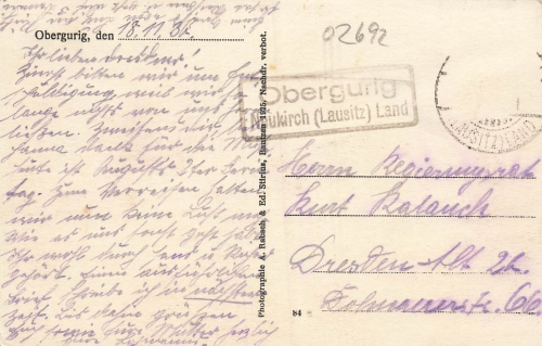 Obergurig Oberlausitz Landpoststempel Obergurig Neukirch (Lausitz) Land o 1930