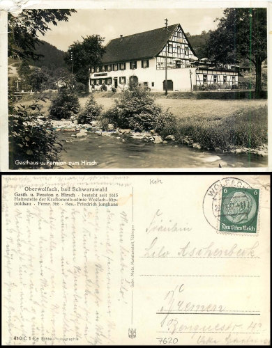 Oberwolfach Gasthaus Pension zum Hirsch o 22.12.1937