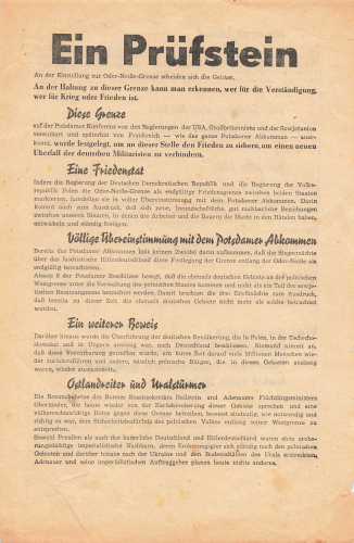 Oder-Neiße-Grenze Flugblatt um 1950 Ostzone