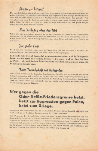 Oder-Neiße-Grenze Flugblatt um 1950 Ostzone