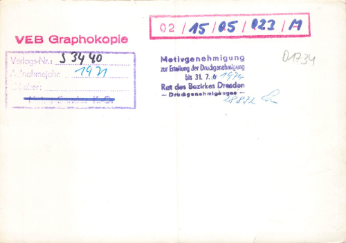 01734 Oelsa Rabenau Druckgenehmigung 1974 VEB Graphokopie