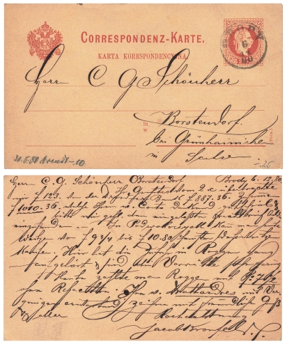 Österreich 2 Kreuzer Karta Korespondencyjna Ganzsache o Brody 6.12.1880 nach Borstendorf