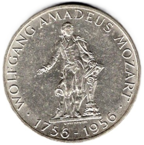 Austria 25 Schilling 1956 Wolfgang Amadeus Mozart Silver Coin