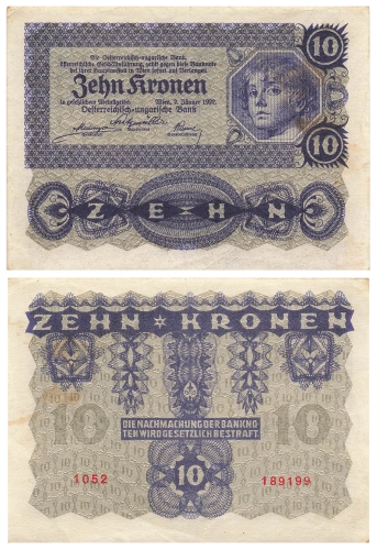 Oesterreichisch Ungarische Bank 10 Zehn Kronen 1922