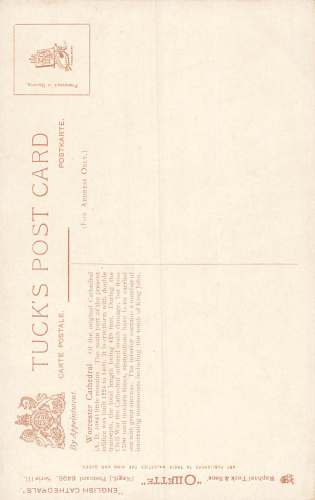 Worcester Cathedral KünstlerkarteArthur C. Payne Tucks Oilette * um 1910