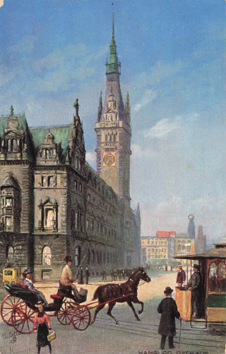 Hamburg Rathaus Pferdekutsche Künstlerkarte Tucks Oilette * um 1910