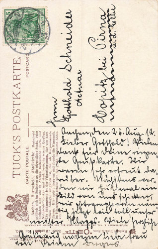 Aachen Burscheid Abbey Church Artist postcard Charles F. Flower Tucks Oilette c. 1912