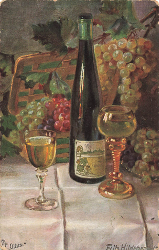 Weinstillleben Künstlerkarte Fritz Hildebrand Tucks Oilette * um 1910