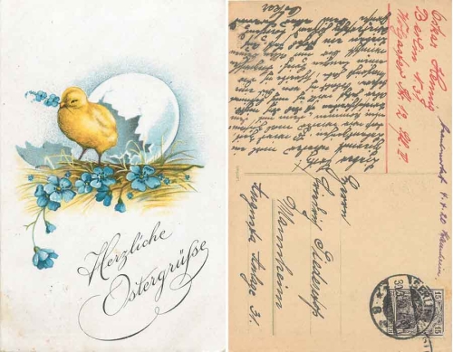 Easter egg with chick flowers o March 30, 1920