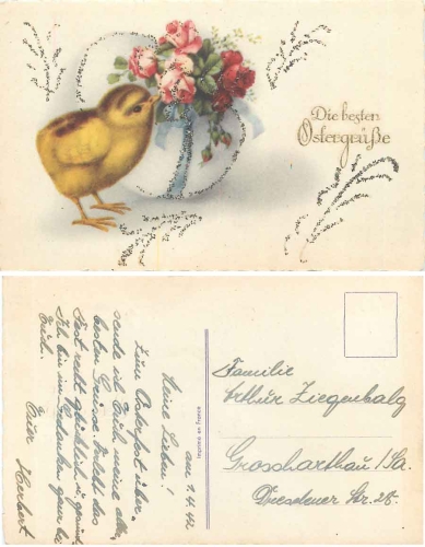 Easter egg with chick mica card gebr. April 1, 1942
