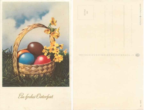 Easter eggs in a basket, flowers, * approx. 1950