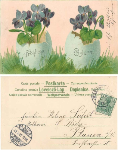 Ostereier mit Blumen Glückwunschkarte o 29.3.1902