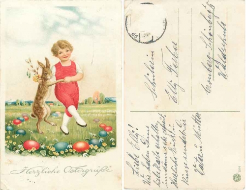 Osterhase tanzt mit Kind o ca. 1920
