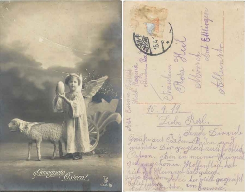 Easter lamb with child as angel o April 15, 1919