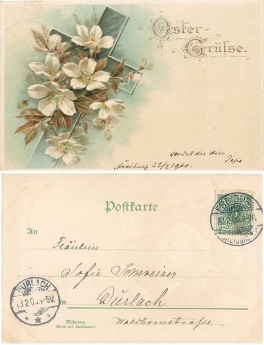 Easter cross with flowers congratulatory lithograph o 22.2.1900