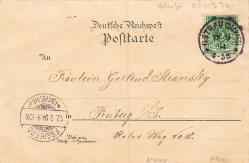 04749 Ostrau Litho Bahnhof Gasthof o 1894