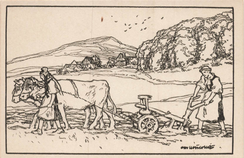 Otto Ubbelohde Hessische Trachten Nr 254 Bauer mit Pflug Mandt-Verlag um 1920