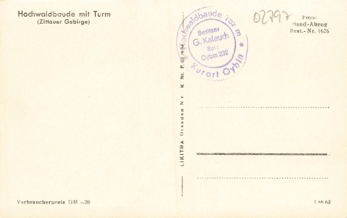 02797 Oybin Zittauer Gebirge Hochwaldbaude * 1963