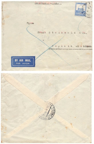 Palestine British Mandate 15 Mil Dom of Rock single franking on cover o October 8, 1934 to Teplitz Schönau