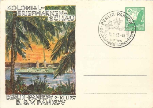 Pankow Berlin Colonial Stamp Show 1937 postal stationery with special cancellation 10.1.1937