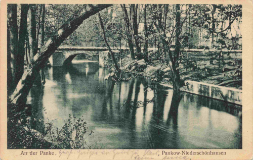 Pankow Niederschönhausen, Berlin, on the Panke river – vintage postcard, c. 1926