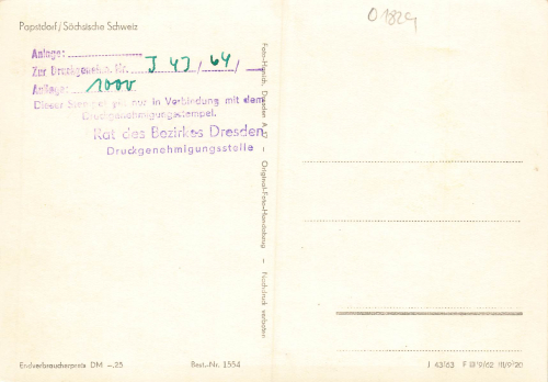 01824 Papstdorf, Saxon Switzerland. Printing permit * 1963