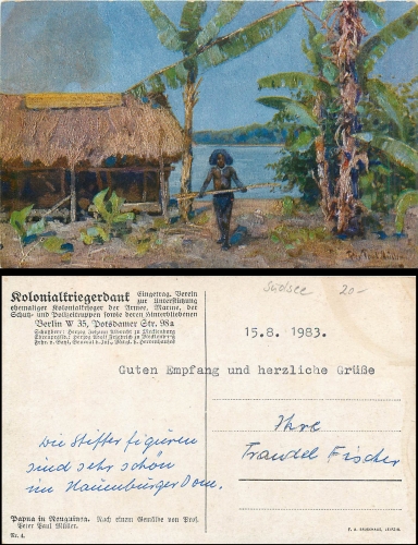 Papua-New Guinea colonial warriors thanks to artist card Paul Müller * approx. 1930