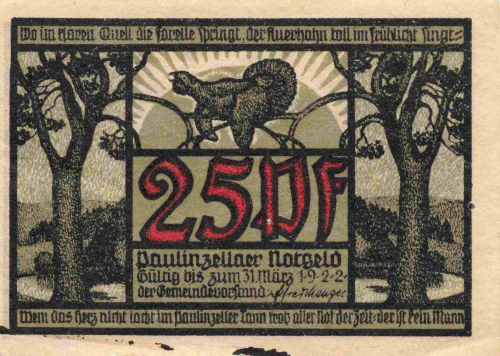 Paulinzella Notgeldschein 25 Pfennig 1922