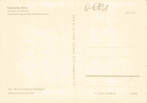 Paulinzella Kurheim für Blinde Gaststätte Klosterschänke * 1972