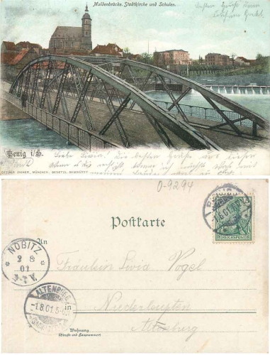 09322 Penig Sachsen Muldenbrücke Stadtkiche und Schulen o 1.8.1901