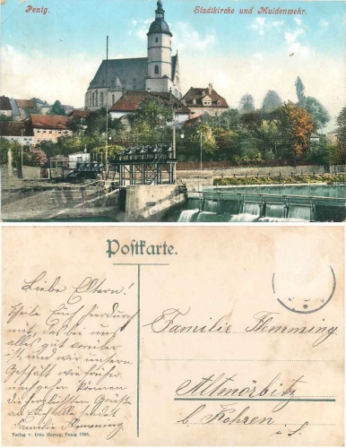 09322 Penig Saxony town church and Muldenwehr o 1908