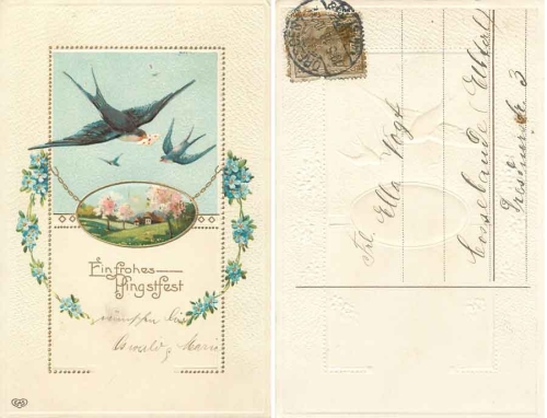 Whitsun swallows with letter embossed card o 19.5.1918