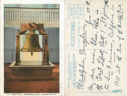Philadelphia Indepence Hall Liberty Bell Pennsylvania gebr. 24.6.1915