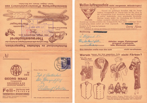 Pieschen Dresden fur shop Georg Maaz Rehefelder Strasse 19 salesman's folding card o 1952