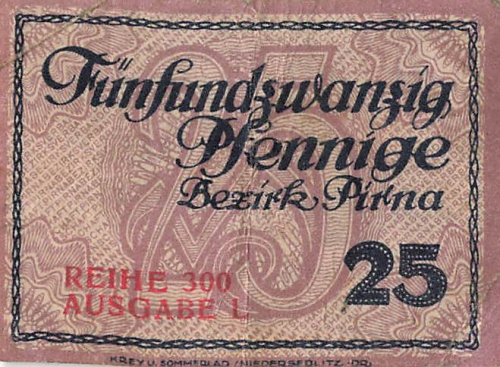 Pirna Sachsen 25 Pfennig Notgeld 1920