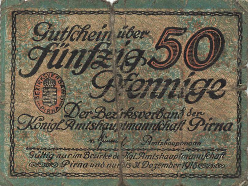 Pirna Sachsen 50 Pfennig Notgeld 1919