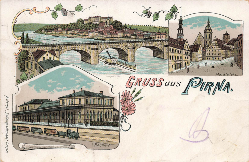 01796 Pirna Elbe Bahnhof Litho o 1898