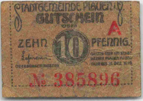 Plauen Vogtland Notgeldschein 1919
