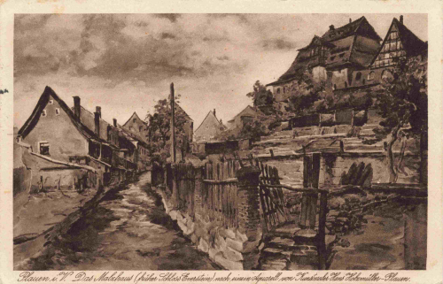 Plauen Vogtland – The Malzhaus – Artist's card by Hans Holzmüller, c. 1937