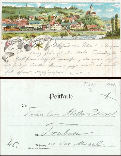 Plochingen Neckar Farblitho gebr. ca. 1900