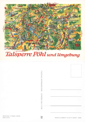 Alfred Hoppe 8082 Talsperre Pöhl und Umgebung Künstlerkarte *ca. 1977