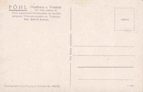 08543 Pöhl Vogtland Gasthaus zum Triebtal * um 1940