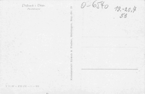 Poessneck Thuringia vPoststrasse mit Posthirsch Hotel * 1953