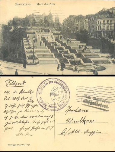 Brussels Political Department at the Ganeralgovernor in Belgium Feldpost 30.4.1917 ​​​​​​​Box stamp "Delivered at the counter"